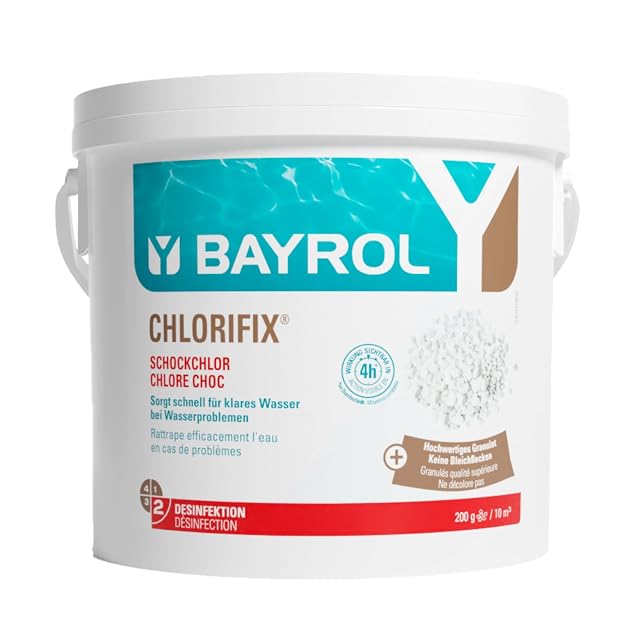 Granulato di cloro rapido Bayrol Chlorifix, confezione da cinque chilogrammi con misurino
