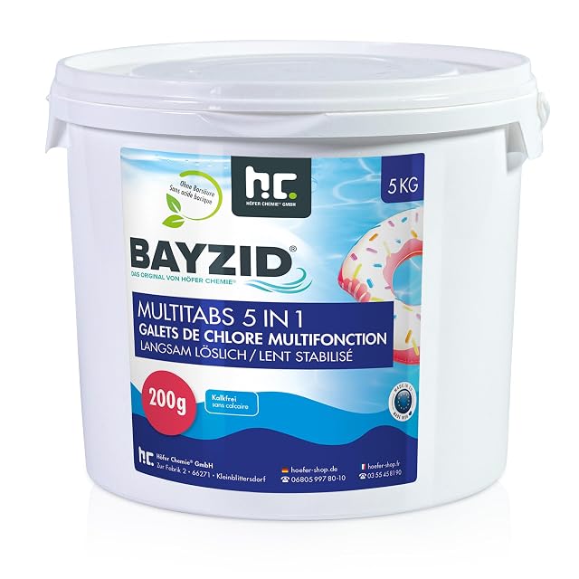 Pastiglie multifunzione di cloro BAYZID 5 in 1 da duecento grammi in confezione da cinque chilogrammi
