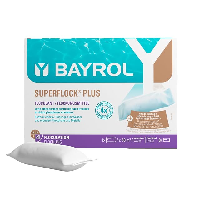 Cartucce di flocculante Bayrol Superflock Plus in confezione da un chilogrammo per filtri a sabbia