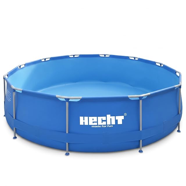 Vasca da giardino rotonda blu Hecht ad armatura in acciaio su una struttura in tubi metallici, 300 cm di diametro e 76 cm di profondità