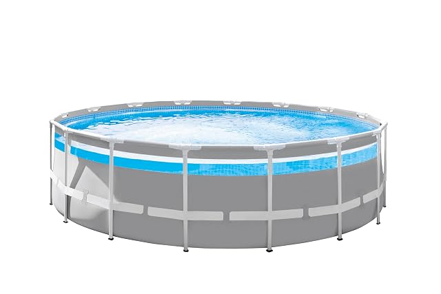 Grande vasca rotonda Steinbach Frame Pool Set Panorama con una fascia trasparente che gira attorno alla parete, 488 cm di diametro