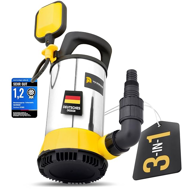 Pompa per acque cariche ad aspirazione piatta WARRIOR 3 in 1, con corpo in acciaio inossidabile e una borsa di trasporto