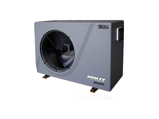 Pompa di calore da piscina POOLEX Silverline Inverter 70 posata su una terrazza pavimentata