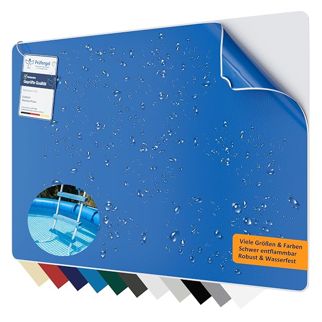 Toppa di riparazione per vasca autoadesiva Flickly azzurra RAL 5012, di trenta per venti centimetri