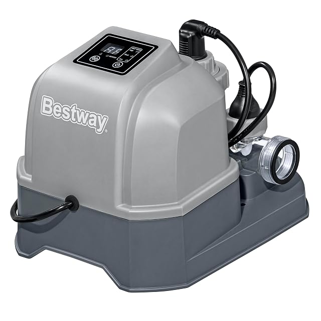 Elettrolizzatore a sale Bestway Hydrogenic, collegato in linea a un impianto di filtrazione da vasca