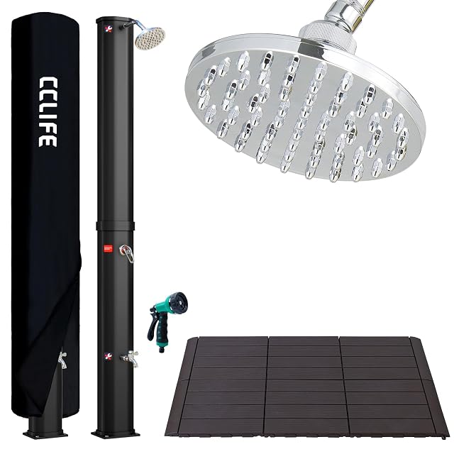 Doccia solare CCLIFE da 40 litri con piastra da pavimento in plastica a clip e doccetta a mano