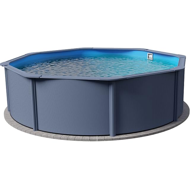 Vasca a parete d’acciaio antracite Planet Pool Classic da 360 cm di diametro e 120 cm di profondità con liner blu appeso
